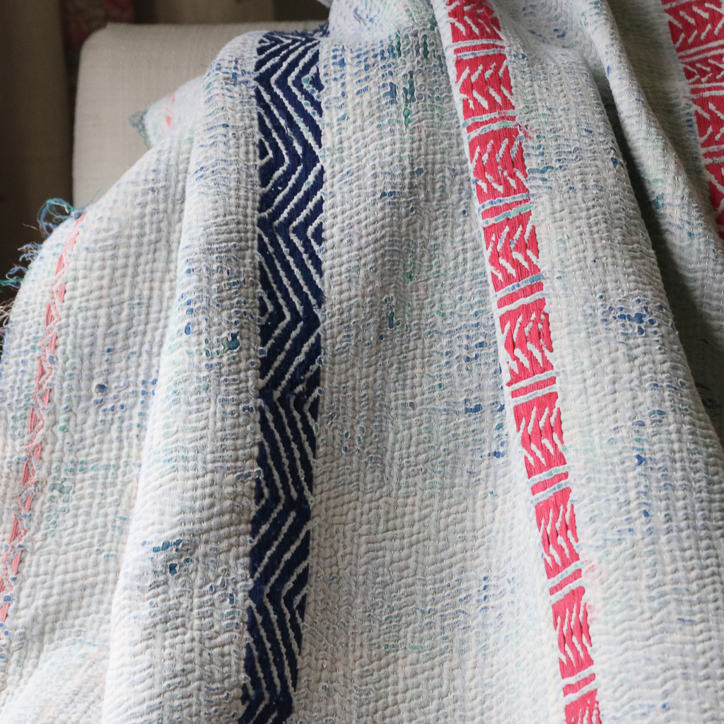 Nettie Kantha. Indian hand block print fabric. Block print fabric. Indian vintage kantha