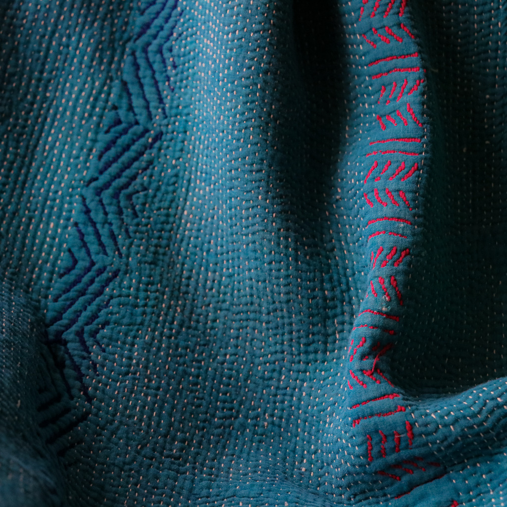 Nettie Kantha. Indian hand block print fabric. Block print fabric. Indian vintage kantha