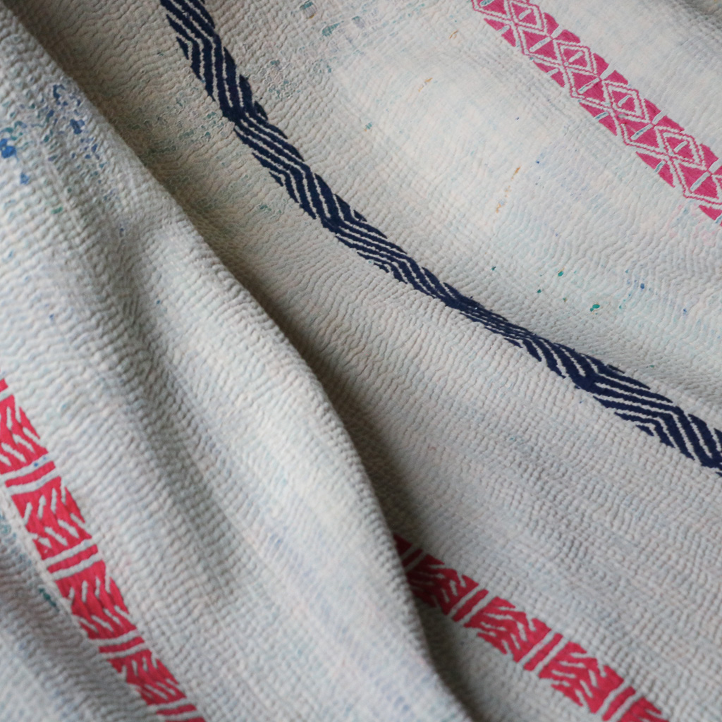 Nettie Kantha. Indian hand block print fabric. Block print fabric. Indian vintage kantha