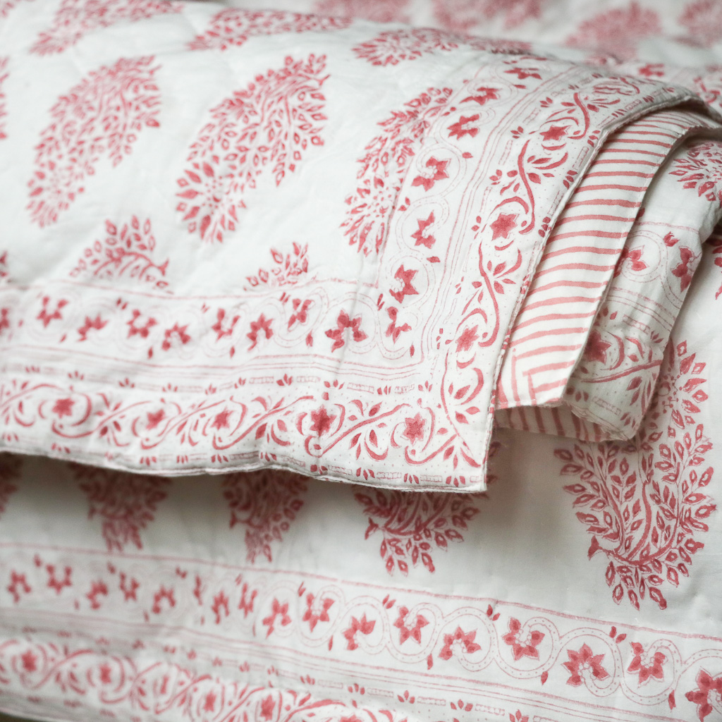 Mira & Adelaide Pique Bedcover. Indian block print. Indian block print quilts. Indian block print fabric. Block print fabric. Block print quilts.