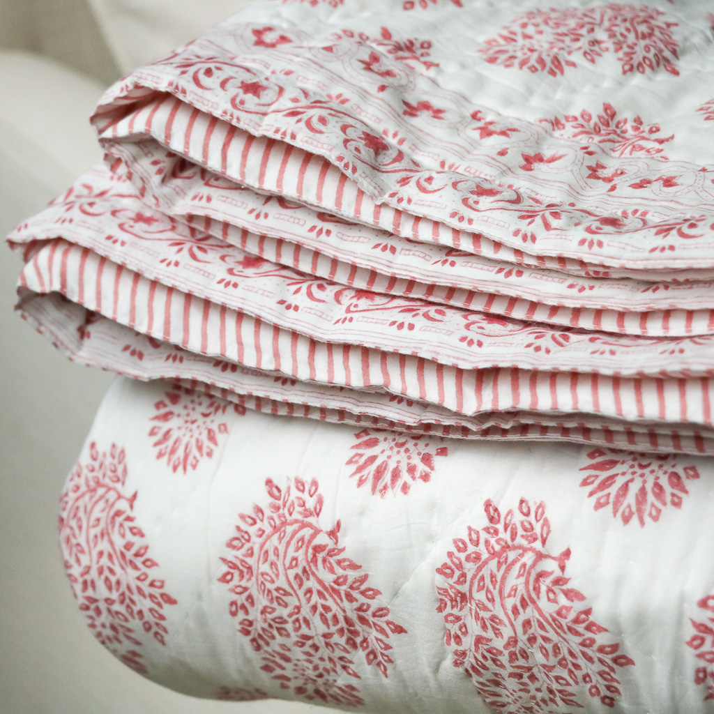 Mira & Adelaide Pique Bedcover. Indian block print. Indian block print quilts. Indian block print fabric. Block print fabric. Block print quilts.