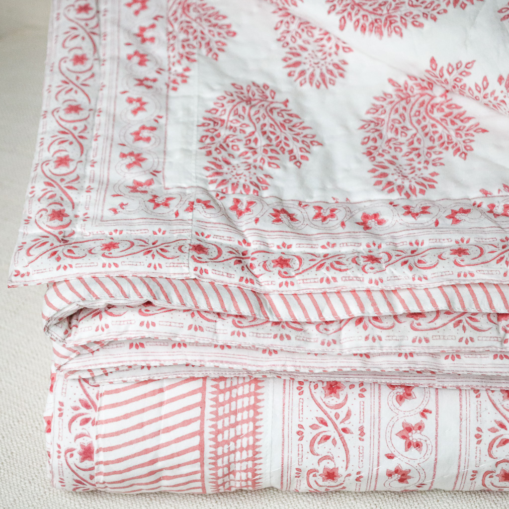 Mira & Adelaide Pique Bedcover. Indian block print. Indian block print quilts. Indian block print fabric. Block print fabric. Block print quilts.
