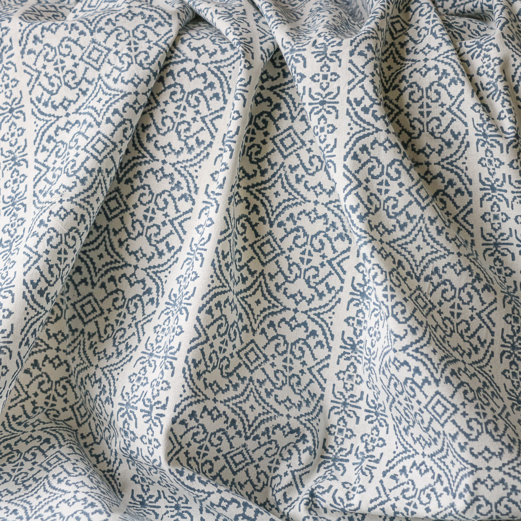 Kitty Denim Cotton Block Print Fabric. Indian block print fabric. Block print fabric.