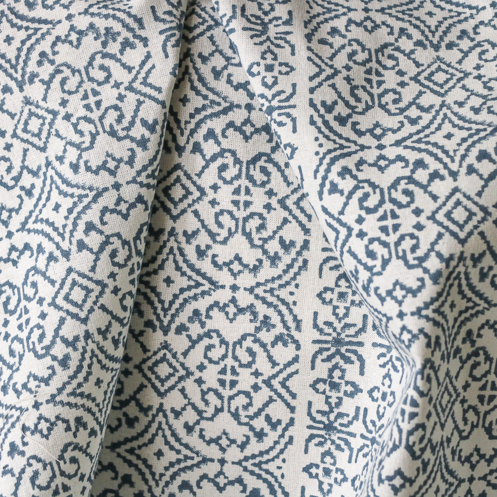 Kitty Denim Cotton Block Print Fabric. Indian block print fabric. Block print fabric.