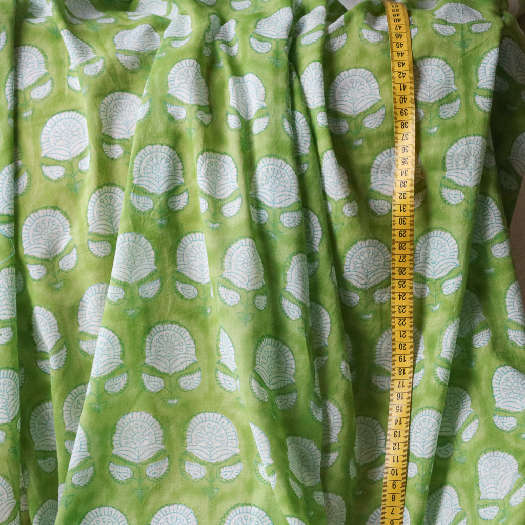 Lime Flower Voile Block Print Fabric. Indian block print fabric. Block print fabric.