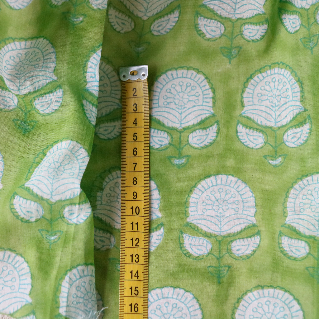 Lime Flower Voile Block Print Fabric. Indian block print fabric. Block print fabric.