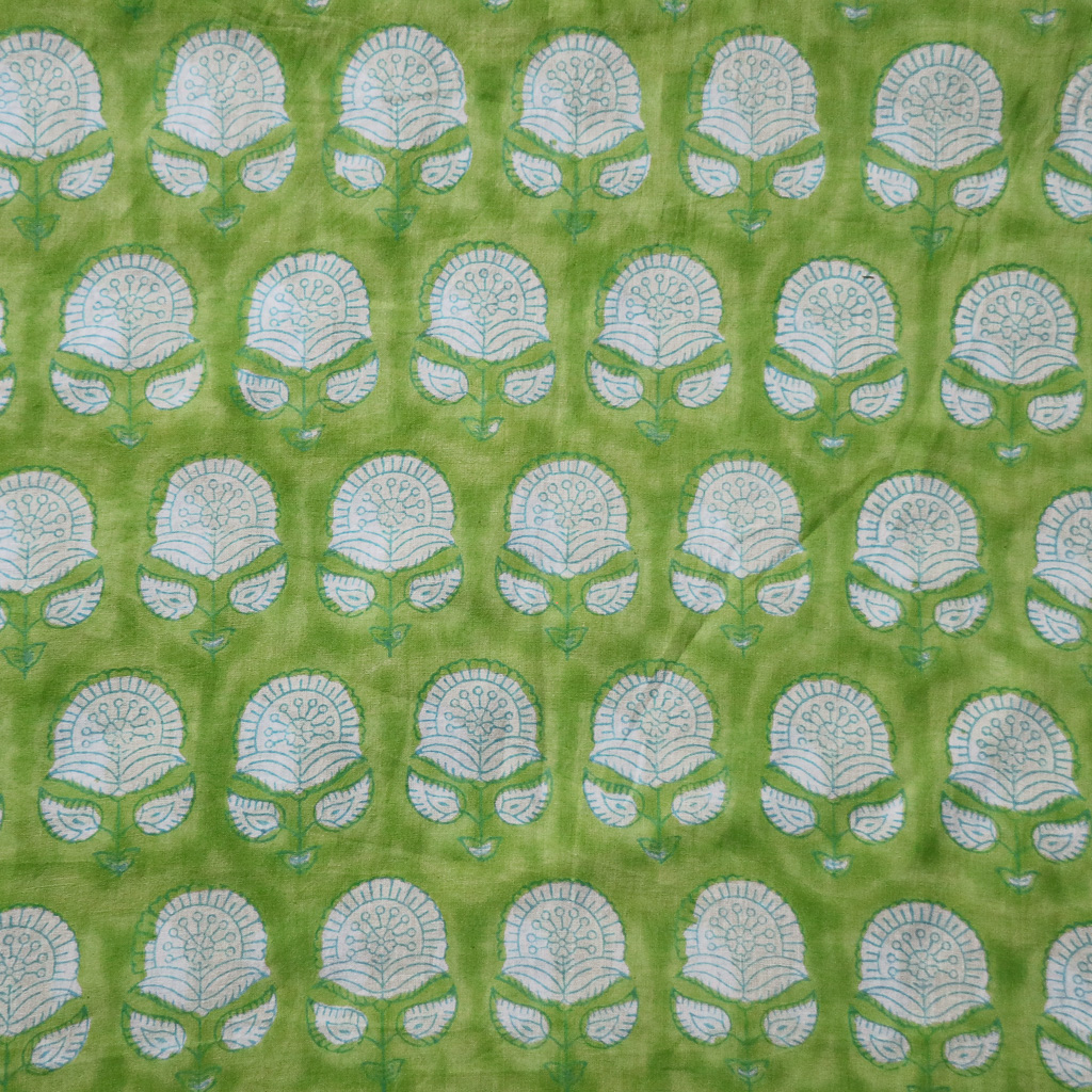 Lime Flower Voile Block Print Fabric. Indian block print fabric. Block print fabric.