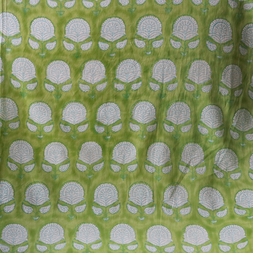 Lime Flower Voile Block Print Fabric. Indian block print fabric. Block print fabric.