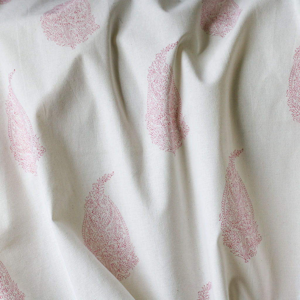 Pink Paisley Fabric. Indian block print fabric. Block print fabric.