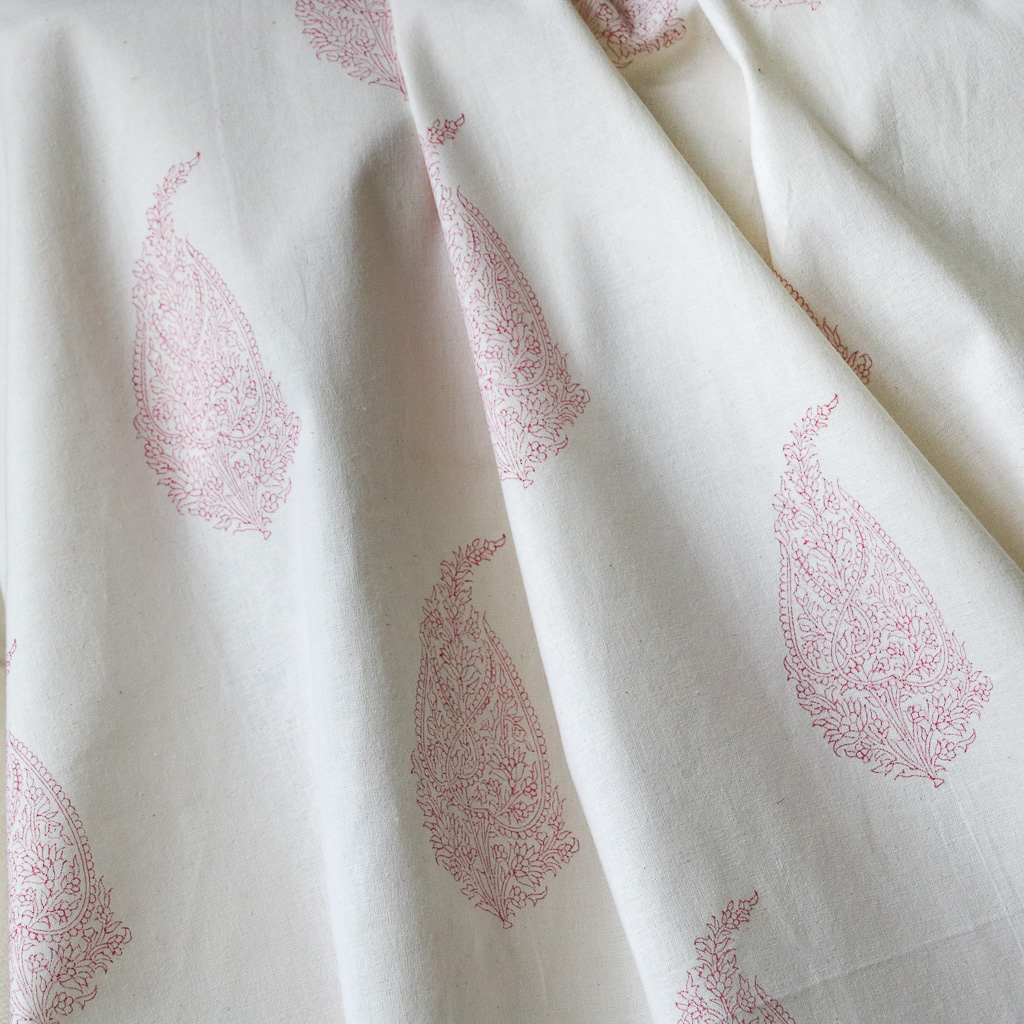 Pink Paisley Fabric. Indian block print fabric. Block print fabric.