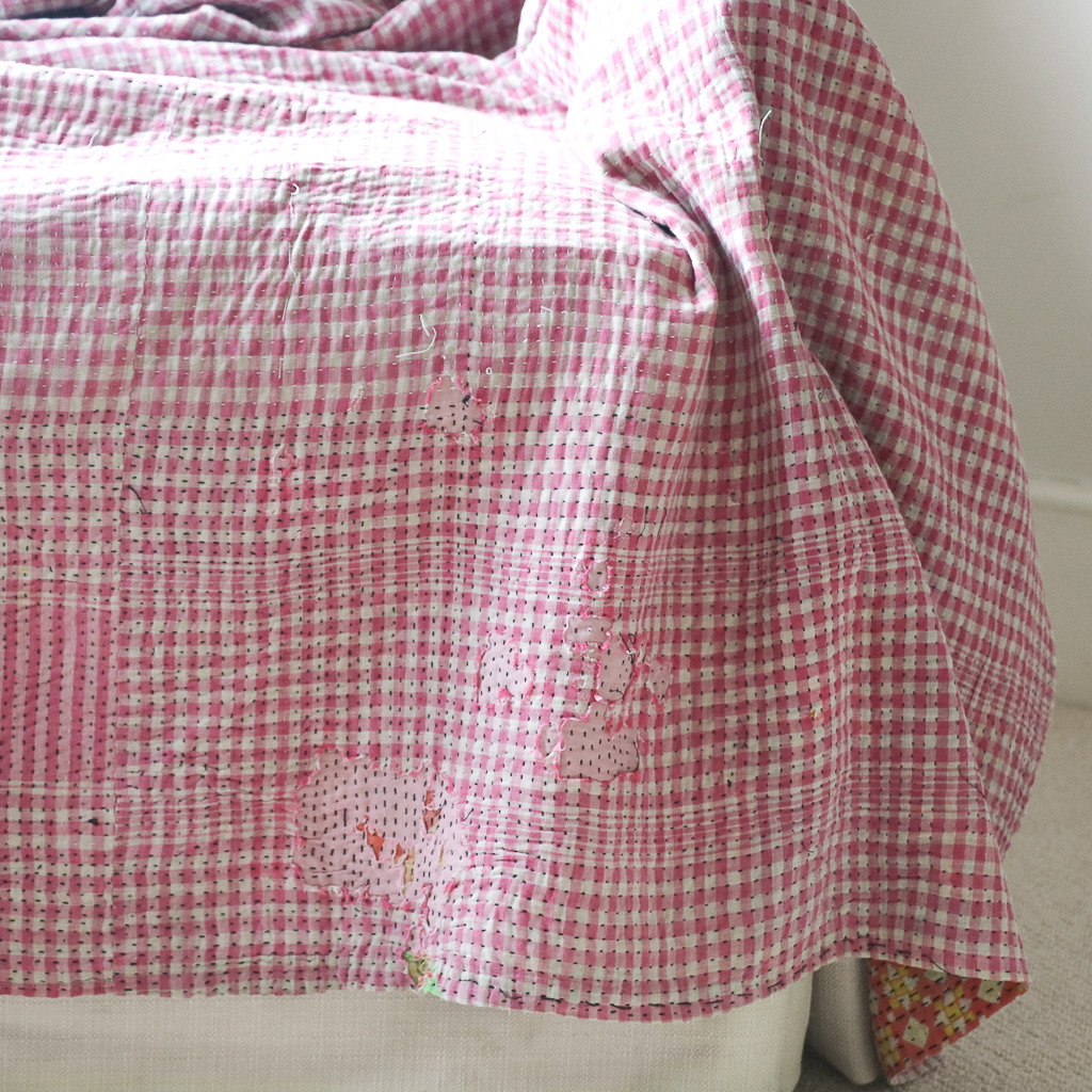 Trina Kantha. Indian hand block print fabric. Block print fabric. Indian vintage kantha