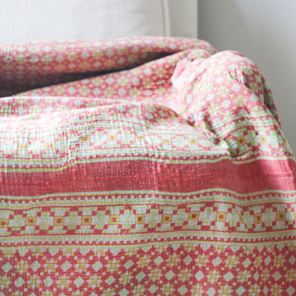 Trina Kantha. Indian hand block print fabric. Block print fabric. Indian vintage kantha