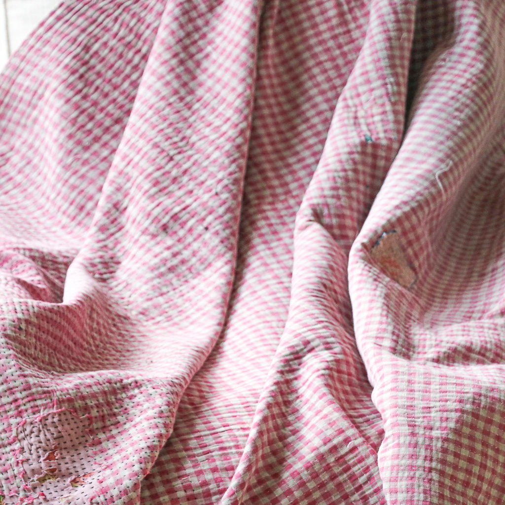 Trina Kantha. Indian hand block print fabric. Block print fabric. Indian vintage kantha