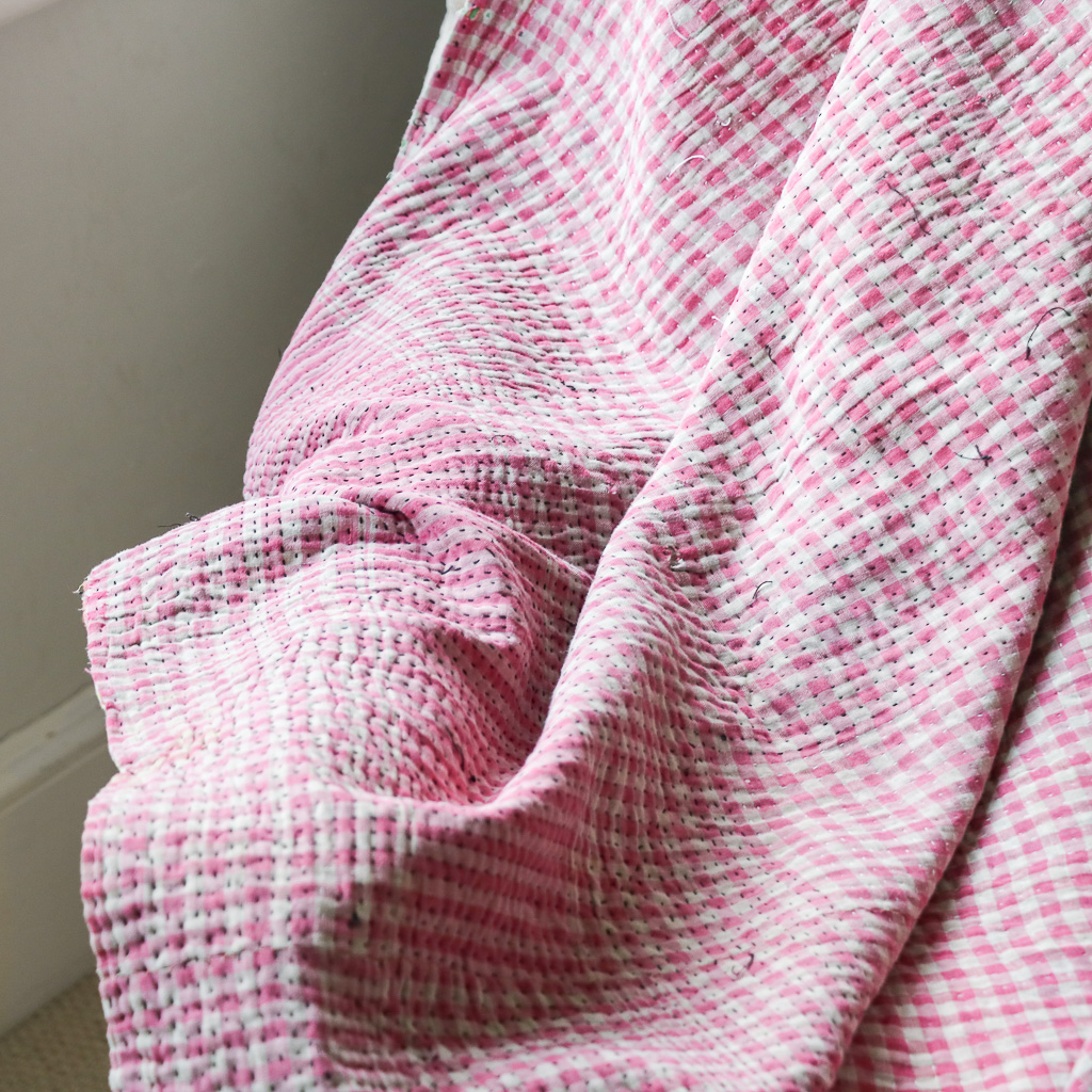 Trina Kantha. Indian hand block print fabric. Block print fabric. Indian vintage kantha