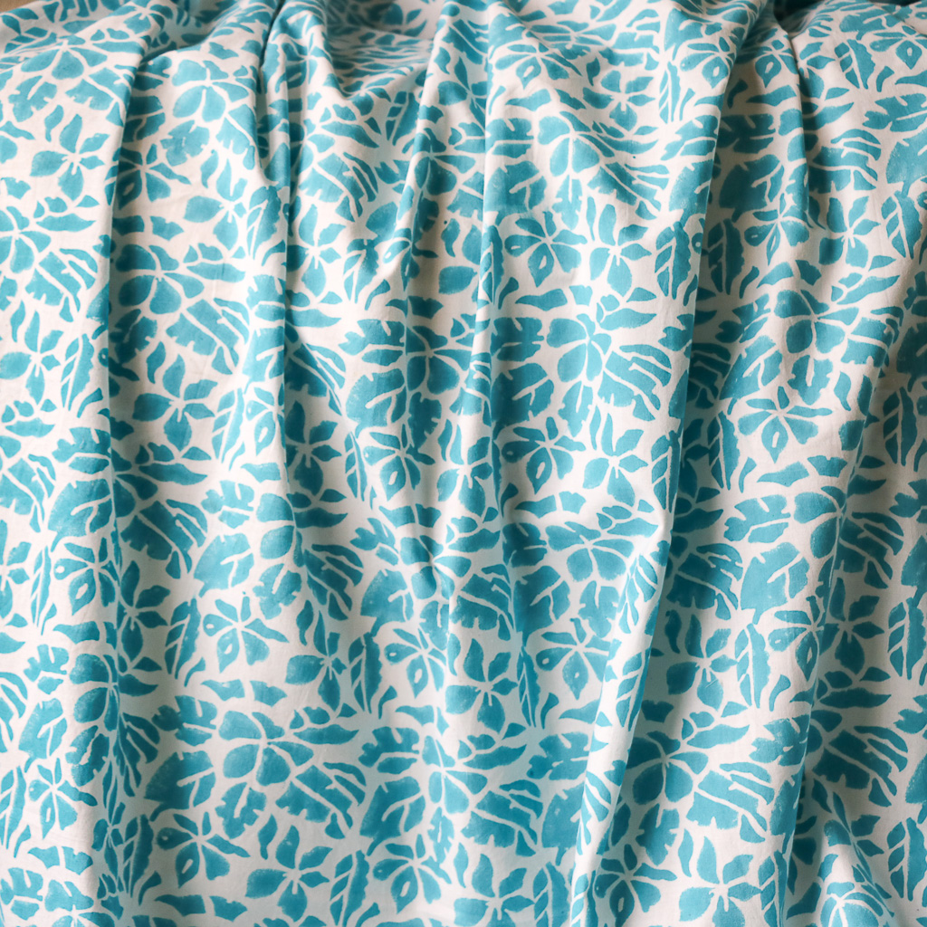 Aqua Floral Fabric. Indian block print fabric. Block print fabric. Aqua Floral Fabric. Indian block print fabric. Block print fabric.