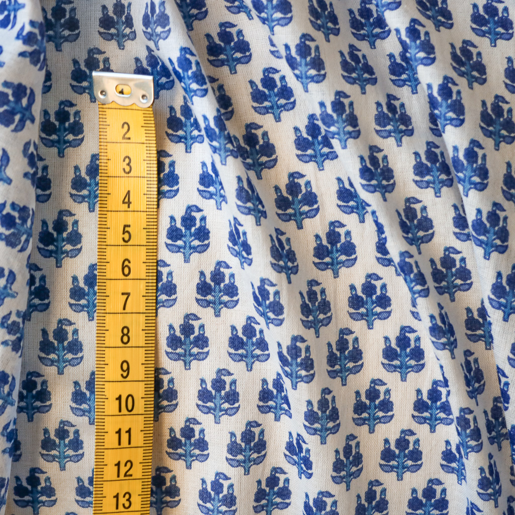 Blue Small Flower Voile. Indian block print fabric. Block print fabric.