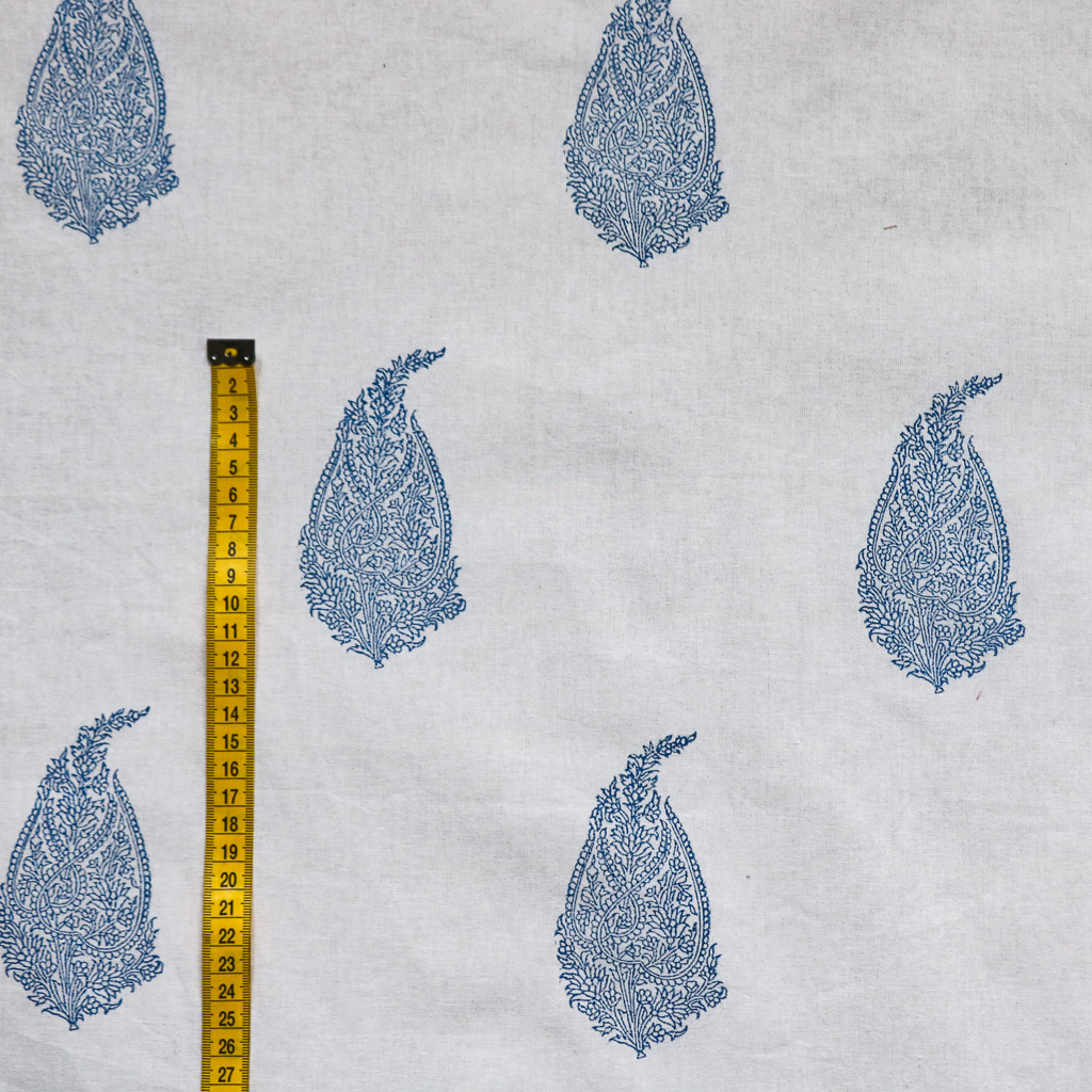 Bright Blue Paisley Fabric. Indian block print fabric. Block print fabric.