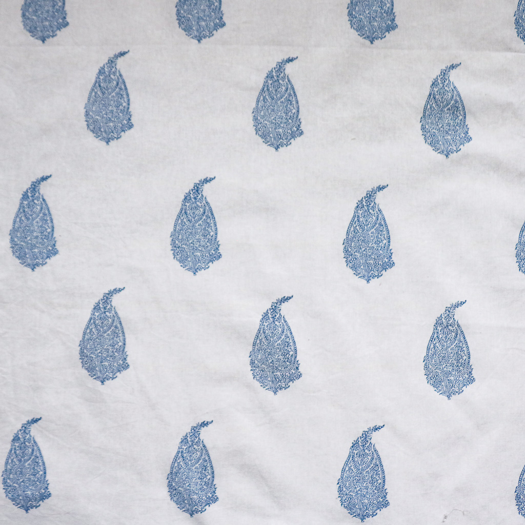 Bright Blue Paisley Fabric. Indian block print fabric. Block print fabric.