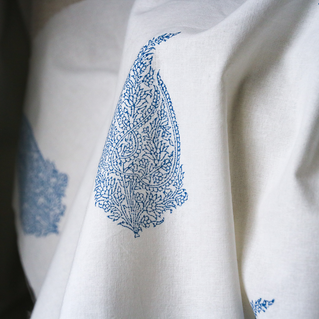 Bright Blue Paisley Fabric. Indian block print fabric. Block print fabric.
