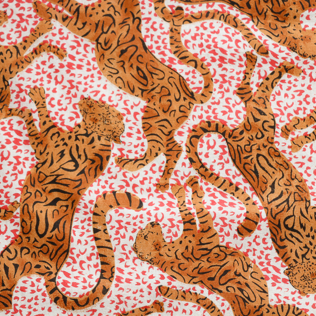 Red Cheetah Fabric. Indian block print fabric. Block print fabric.