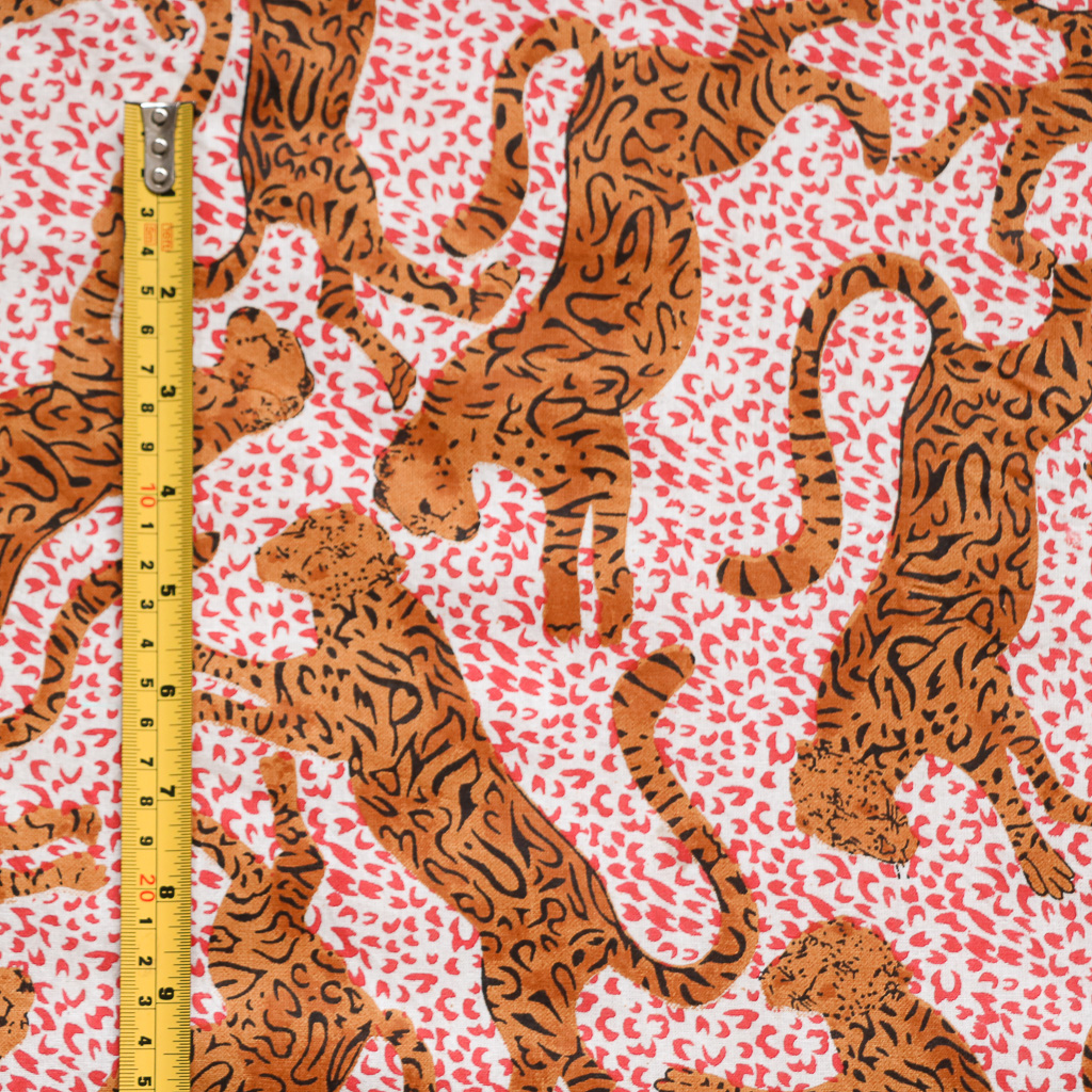 Red Cheetah Fabric. Indian block print fabric. Block print fabric.