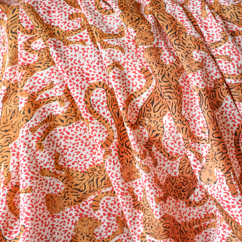 Red Cheetah Fabric. Indian block print fabric. Block print fabric.