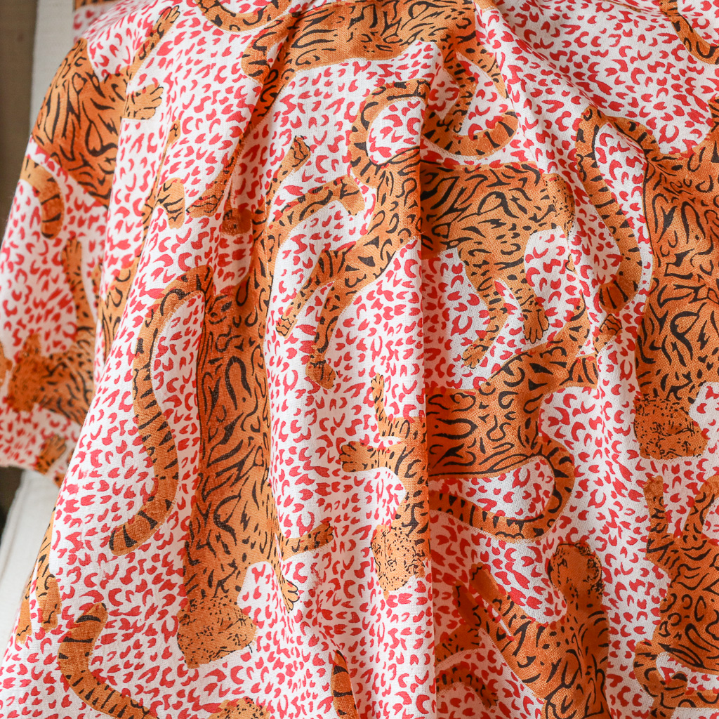 Red Cheetah Fabric. Indian block print fabric. Block print fabric.