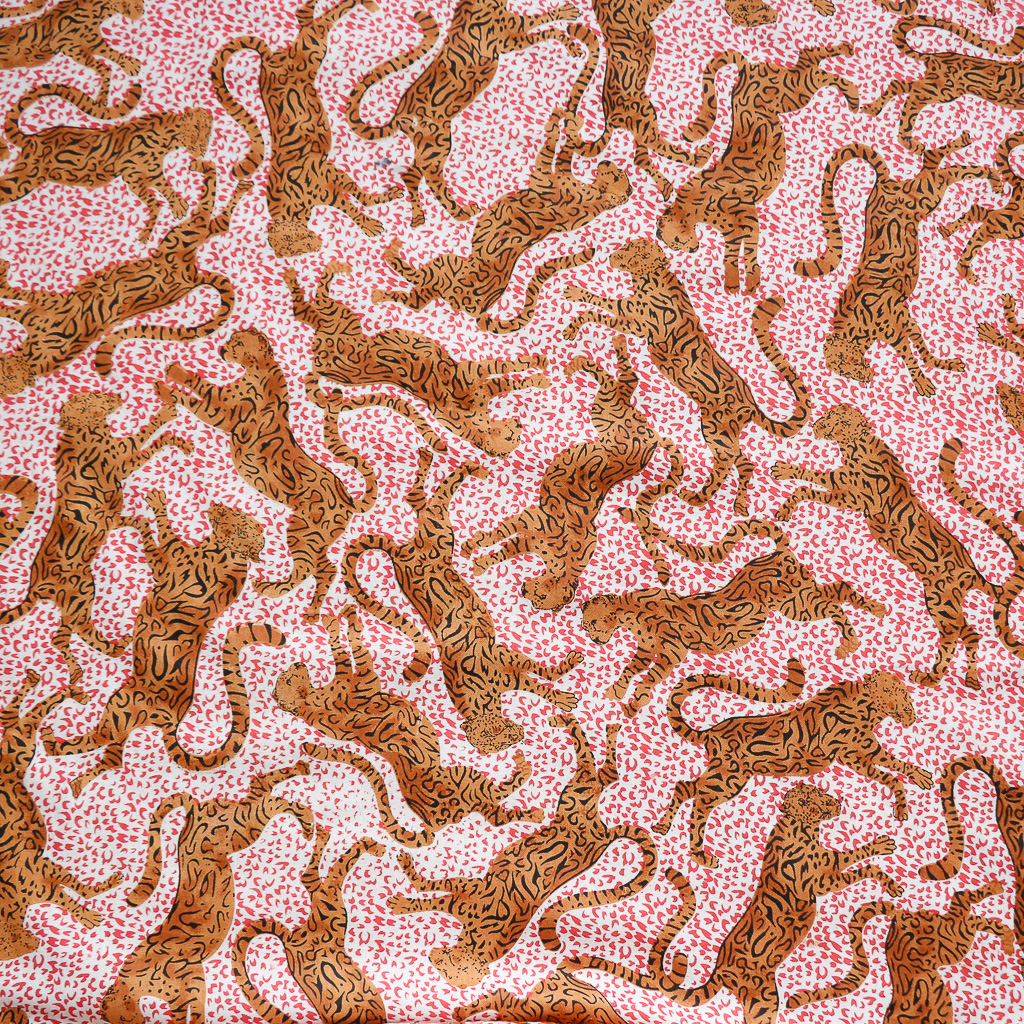 Red Cheetah Fabric. Indian block print fabric. Block print fabric.