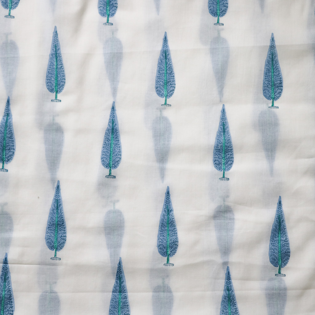 Blue Cypress Trees Block Print Fabric. Indian block print fabric. Block print fabric.
