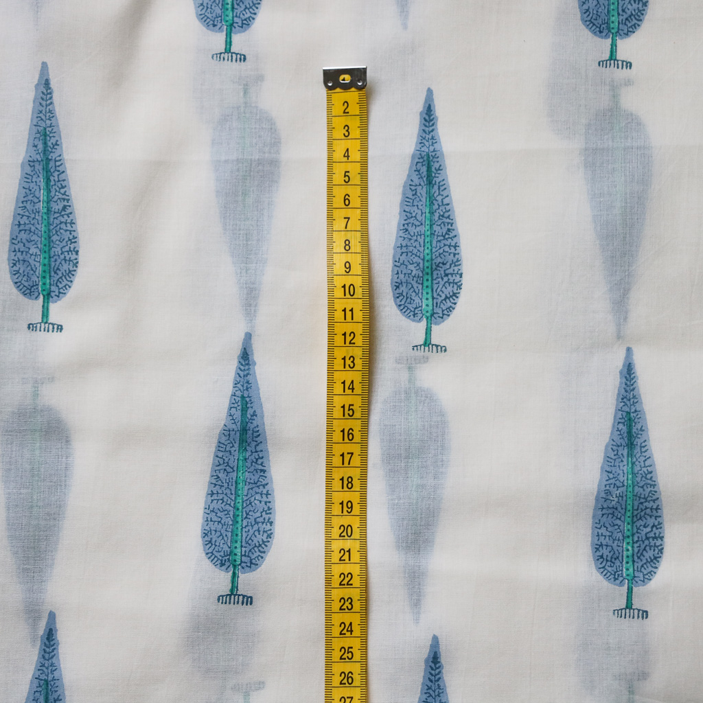 Blue Cypress Trees Block Print Fabric. Indian block print fabric. Block print fabric.