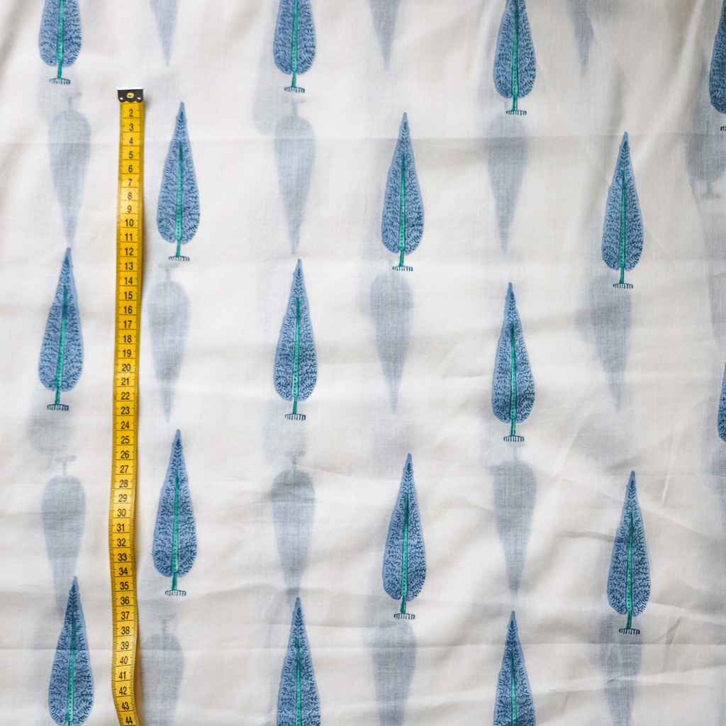 Blue Cypress Trees Block Print Fabric. Indian block print fabric. Block print fabric.