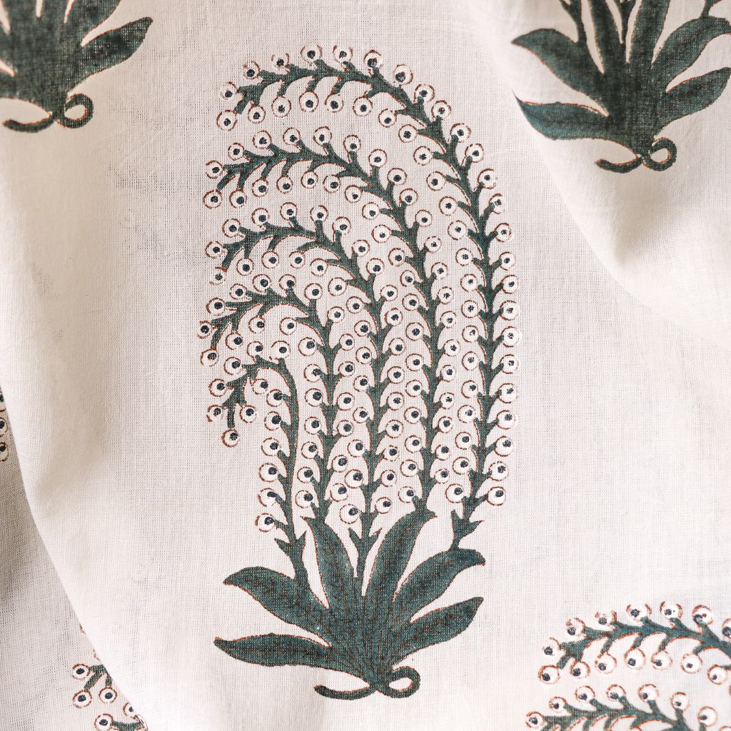 Green Fern Voile Fabric. Indian block print fabric. Block print fabric.