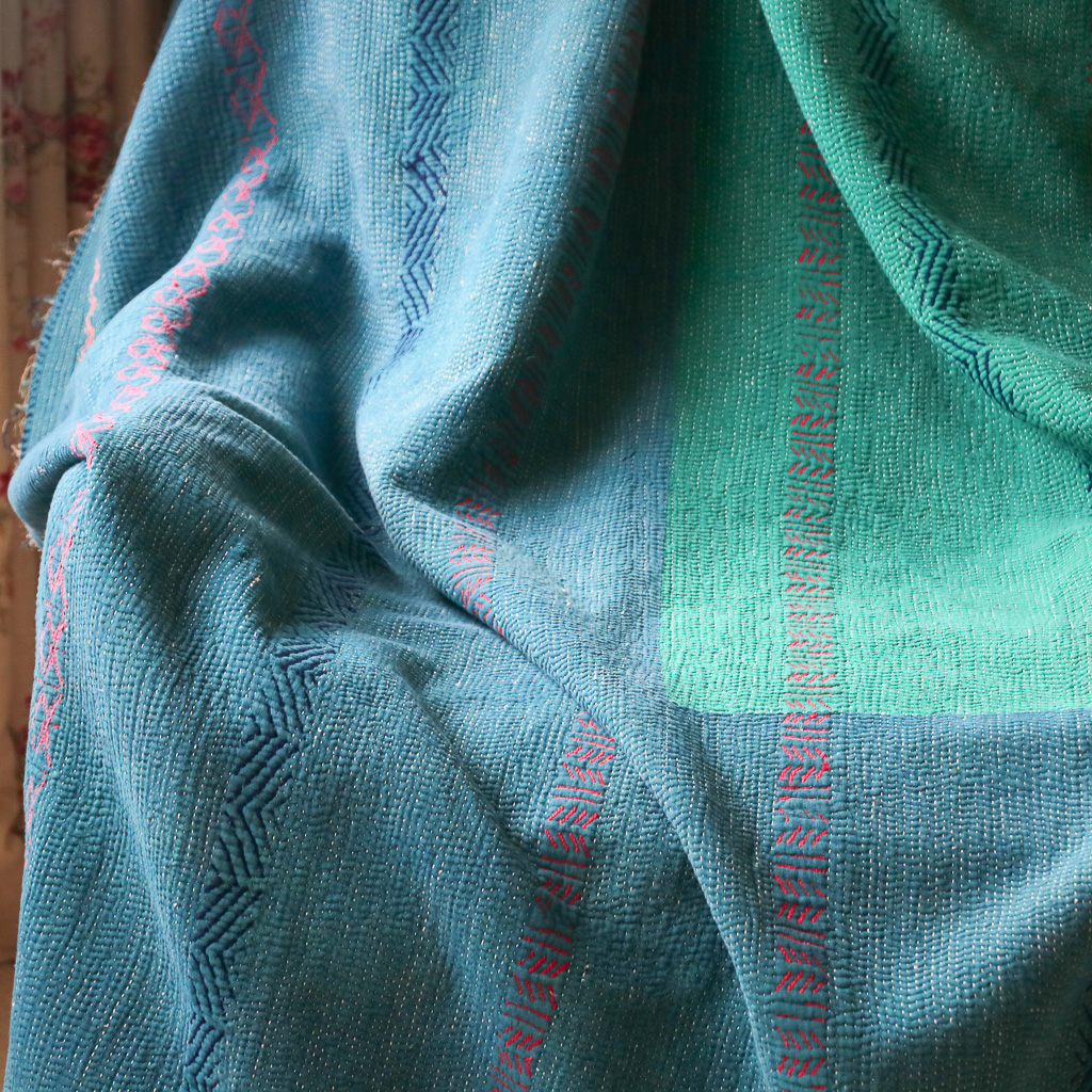 Nettie Kantha. Indian hand block print fabric. Block print fabric. Indian vintage kantha