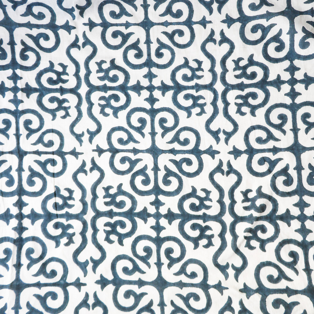 Blue Trellis Block Print Fabric. Indian block print fabric. Block print fabric.