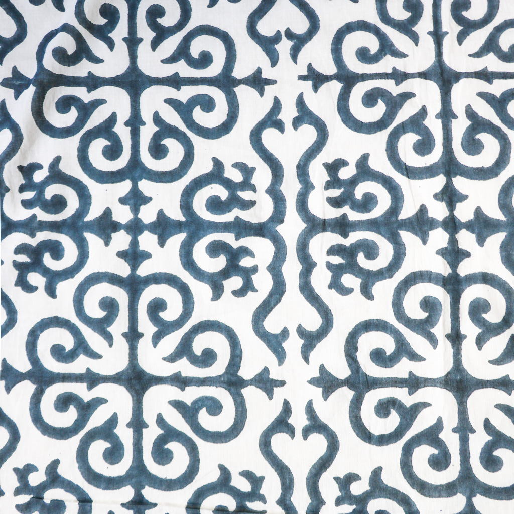 Blue Trellis Block Print Fabric. Indian block print fabric. Block print fabric.