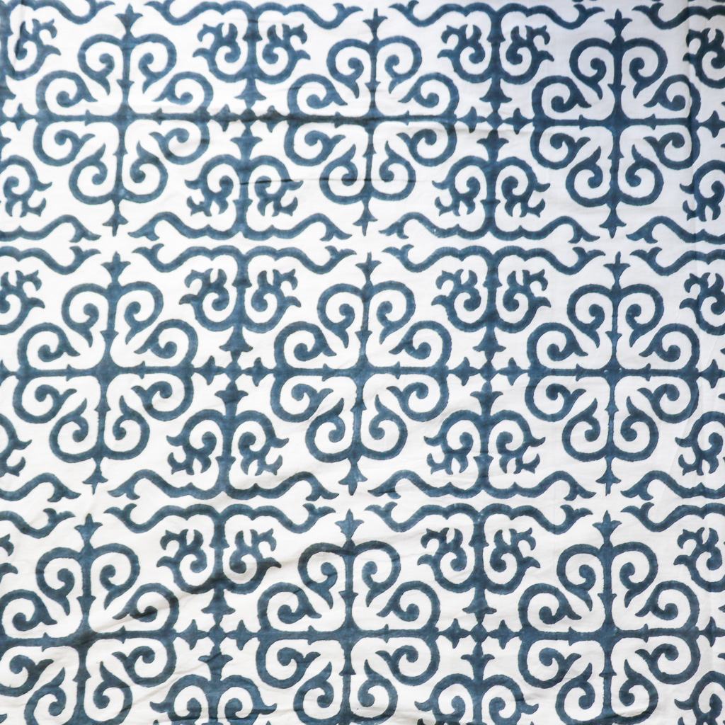 Blue Trellis Block Print Fabric. Indian block print fabric. Block print fabric.