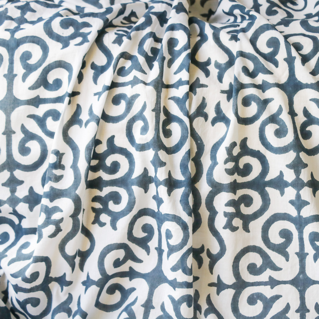 Blue Trellis Block Print Fabric. Indian block print fabric. Block print fabric.