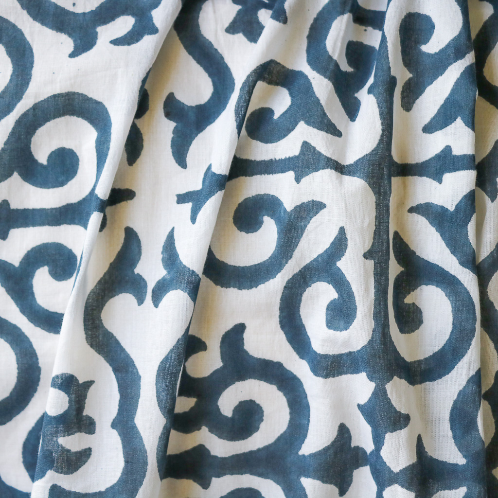Blue Trellis Block Print Fabric. Indian block print fabric. Block print fabric.