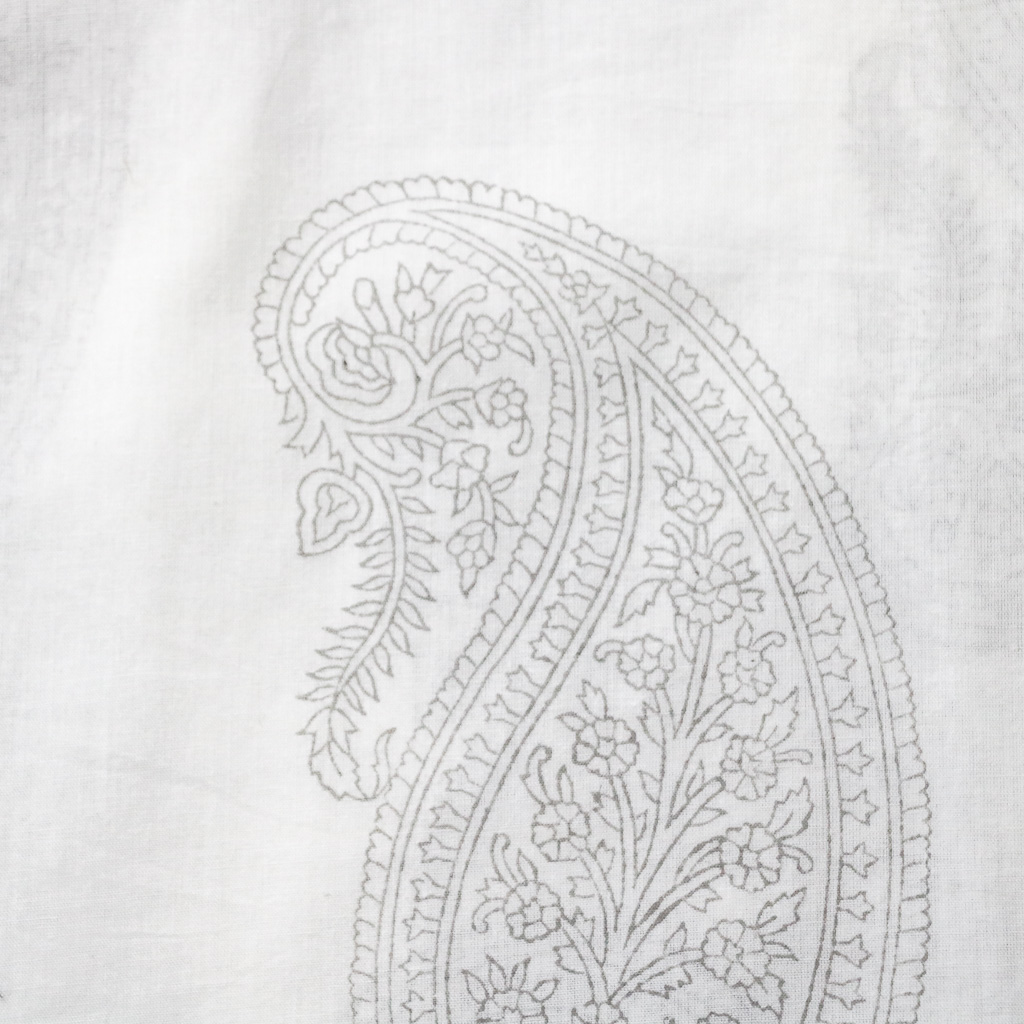 White Paisley Voile Block Print Fabric. Indian block print fabric. Block print fabric.