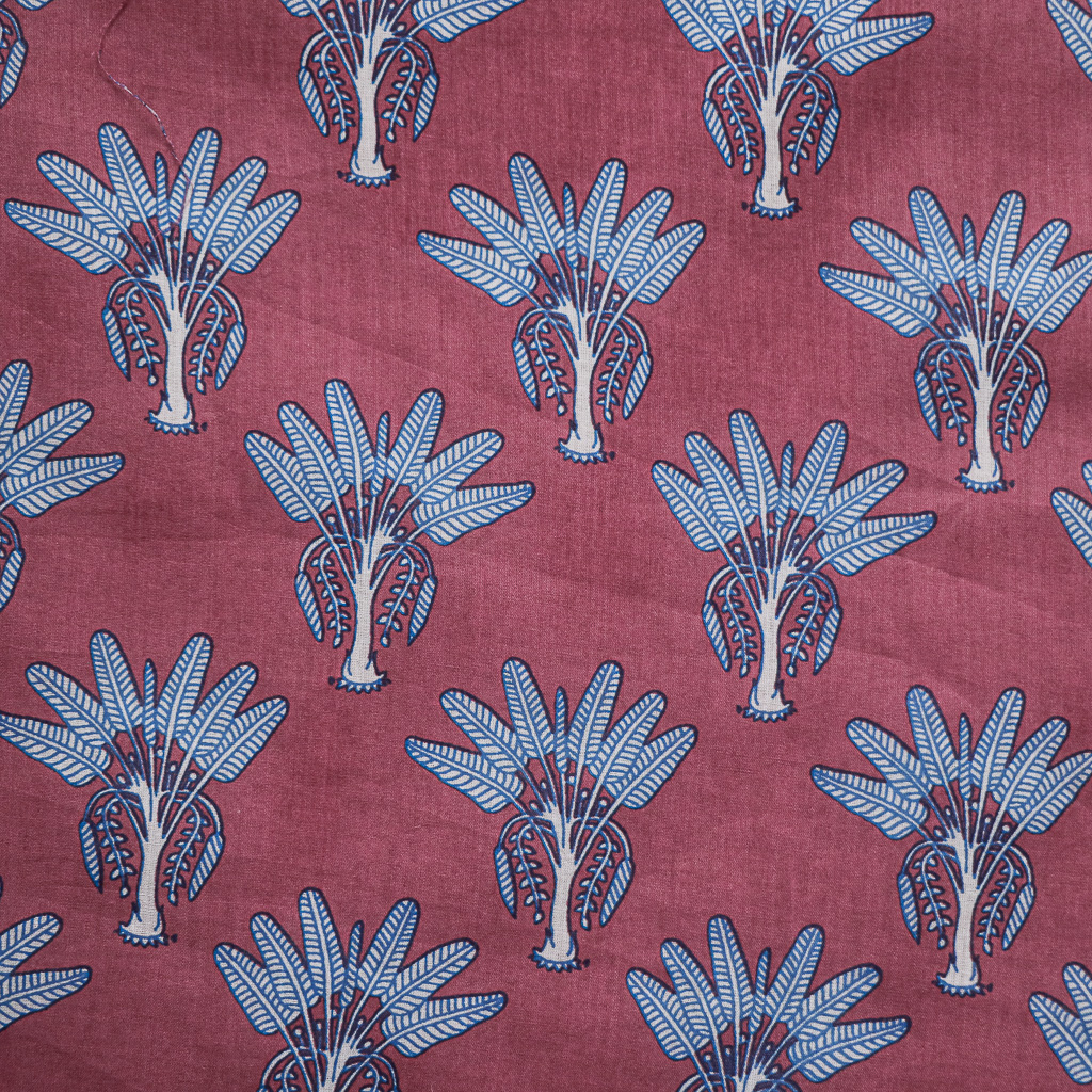 Purpley-Pink Palm. Indian block print fabric. Block print fabric.