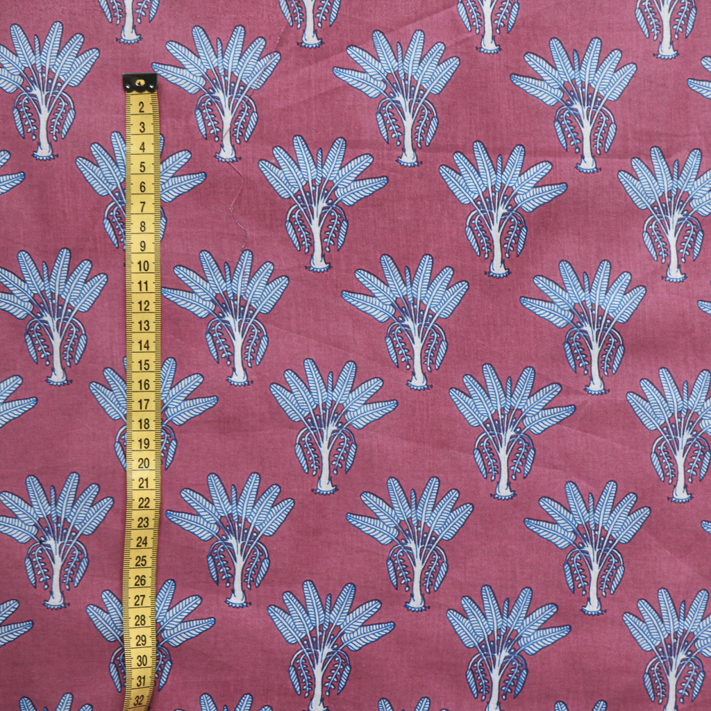 Purpley-Pink Palm. Indian block print fabric. Block print fabric.