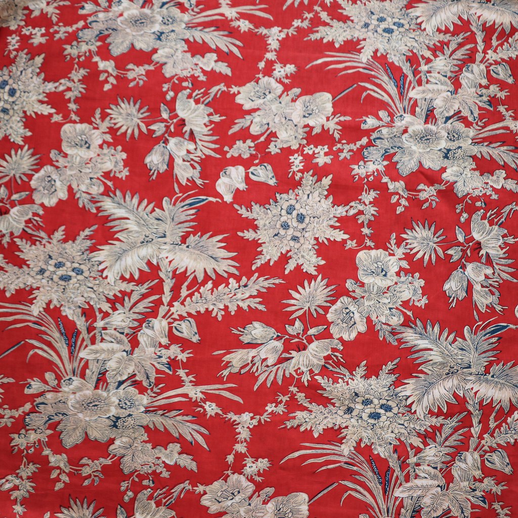 Red Tropical Floral Cotton Block Print Fabric. Indian block print fabric. Block print fabric.