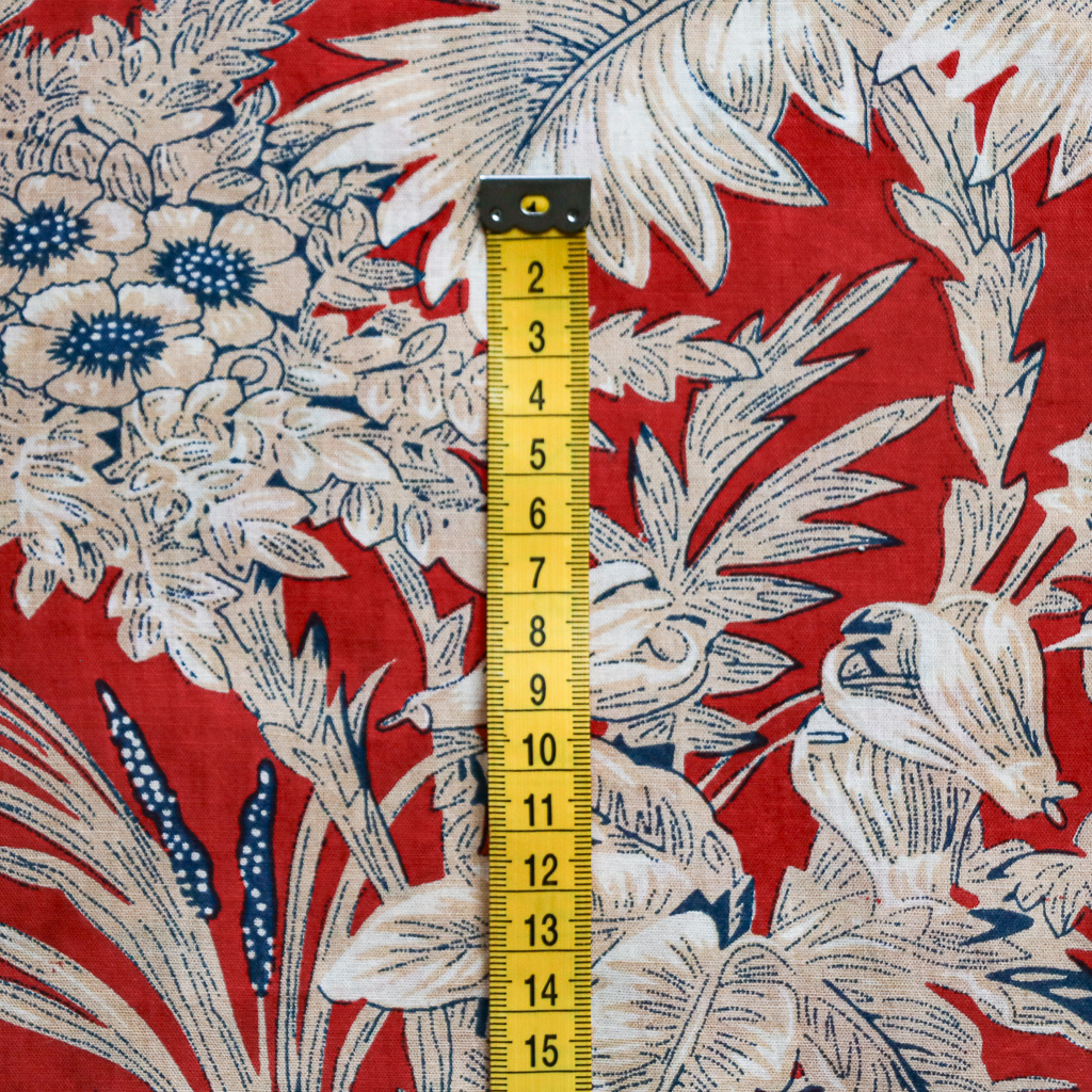 Red Tropical Floral Cotton Block Print Fabric. Indian block print fabric. Block print fabric.