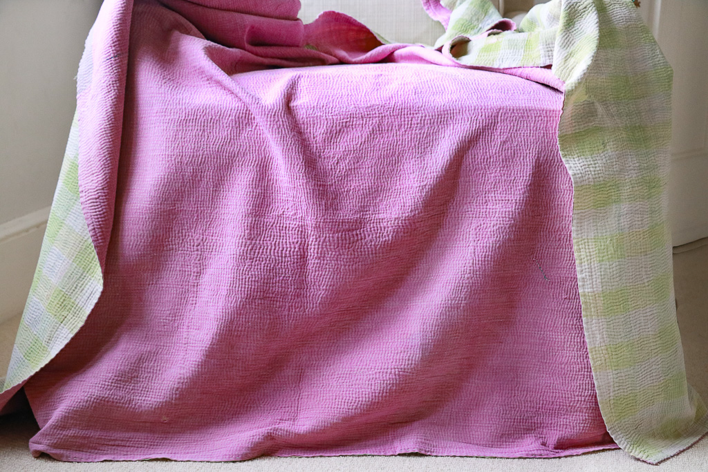 Bindi Kantha. Indian hand block print fabric. Block print fabric. Indian vintage kantha