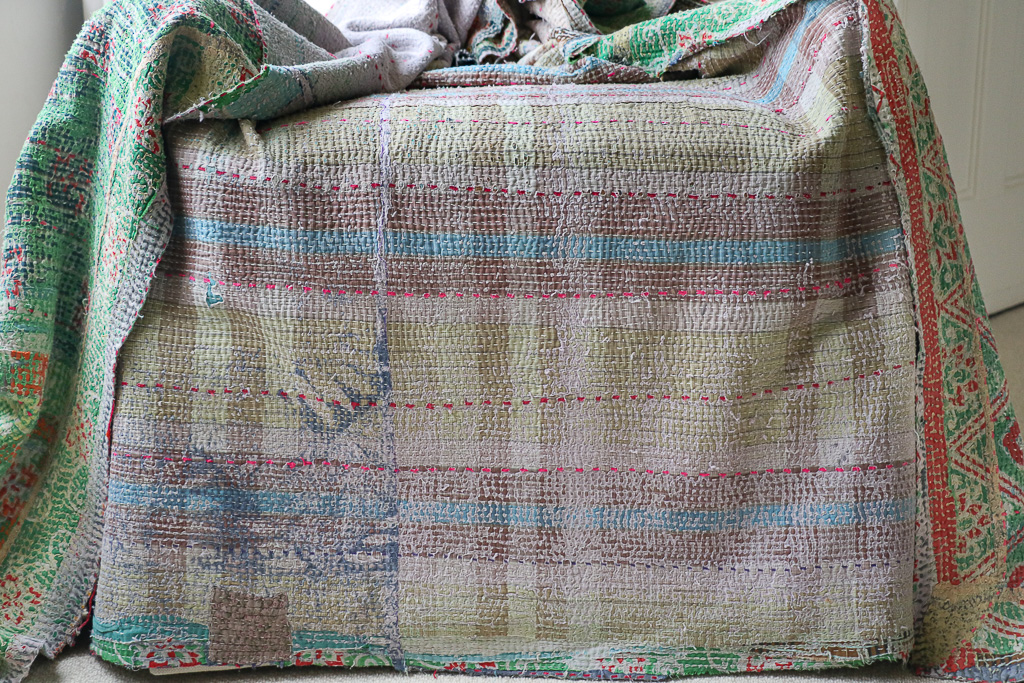 Jani Kantha. Indian hand block print fabric. Block print fabric. Indian vintage kantha