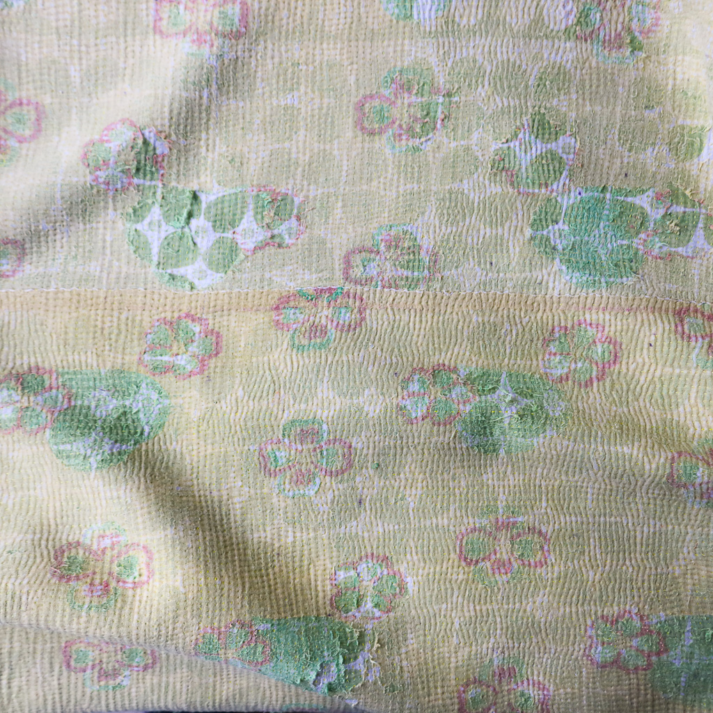 Vimla Kantha. Indian hand block print fabric. Block print fabric. Indian vintage kantha