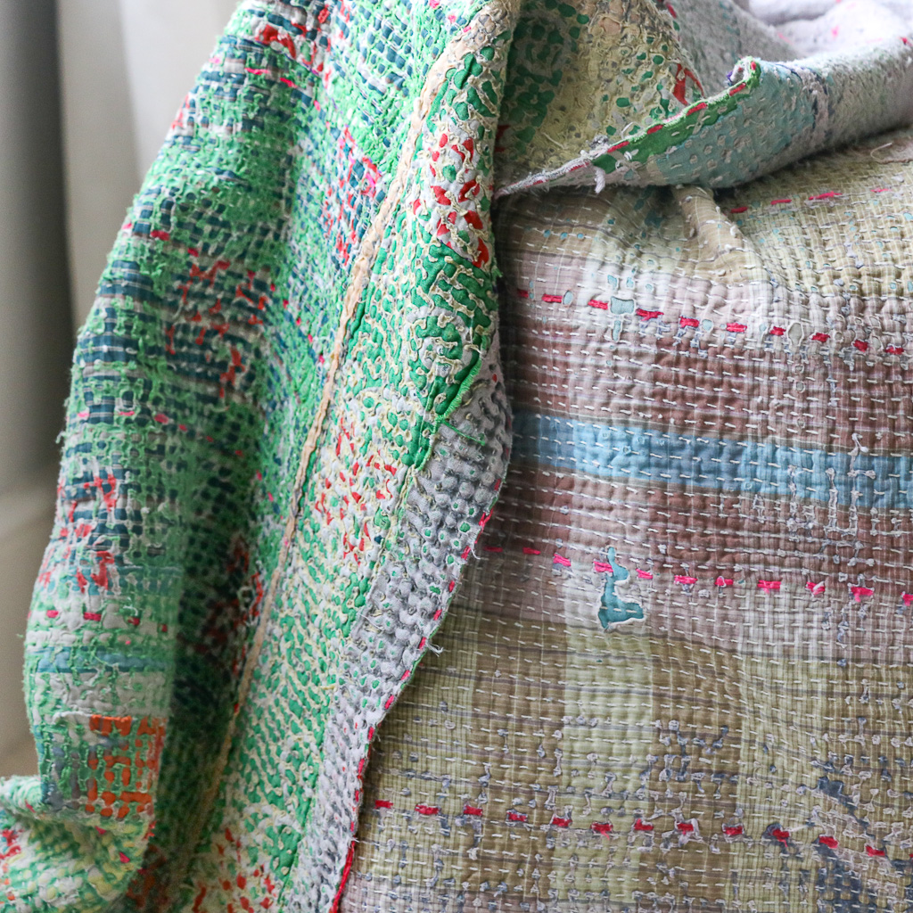 Jani Kantha. Indian hand block print fabric. Block print fabric. Indian vintage kantha