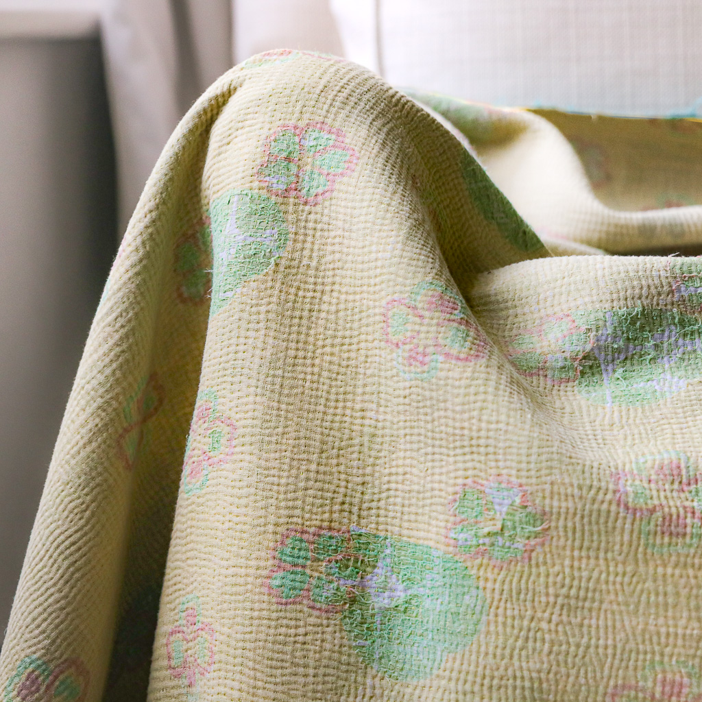 Vimla Kantha. Indian hand block print fabric. Block print fabric. Indian vintage kantha