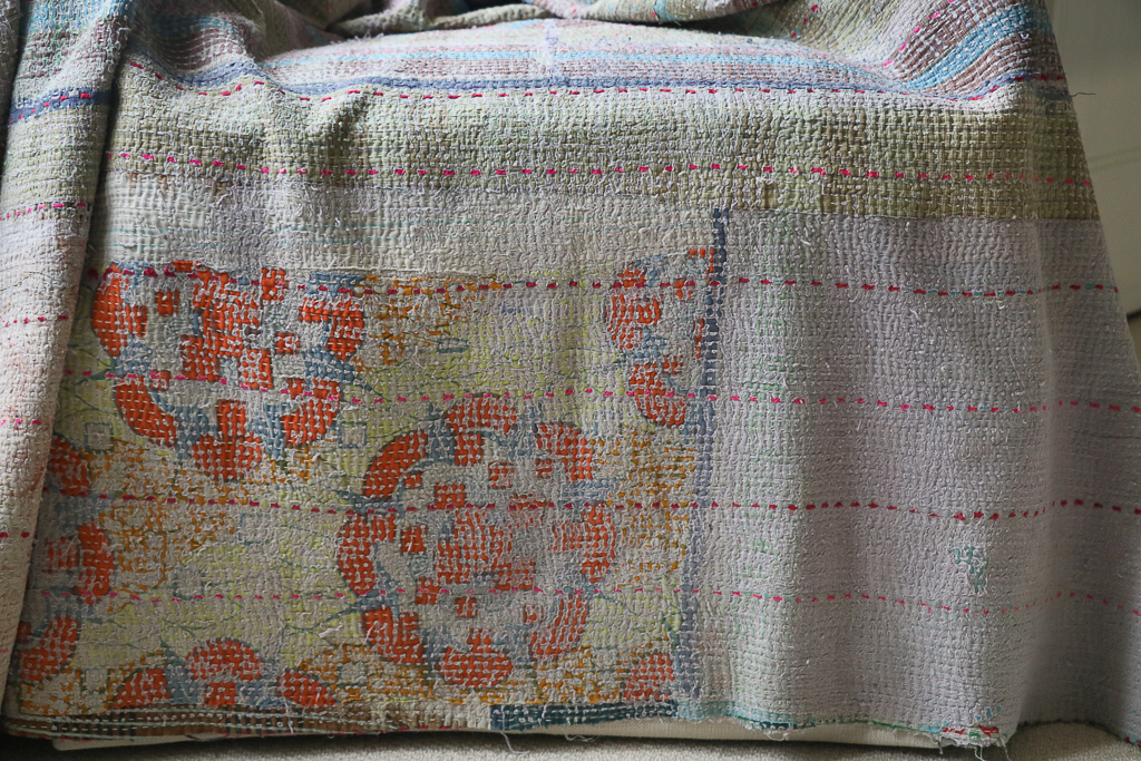 Jani Kantha. Indian hand block print fabric. Block print fabric. Indian vintage kantha