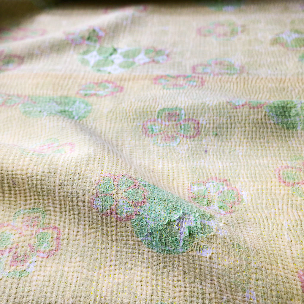 Vimla Kantha. Indian hand block print fabric. Block print fabric. Indian vintage kantha